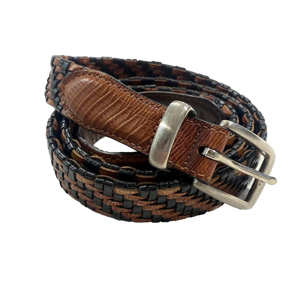 VINTAGE Genuine Leather Braided Belt Brown Black 40 Old Money Quiet Luxury Rodeo